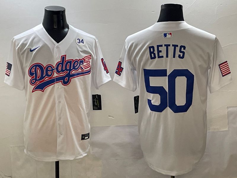 Men Los Angeles Dodgers 50 Betts White Second generation Joint Name Nike 2025 MLB Jersey style 8